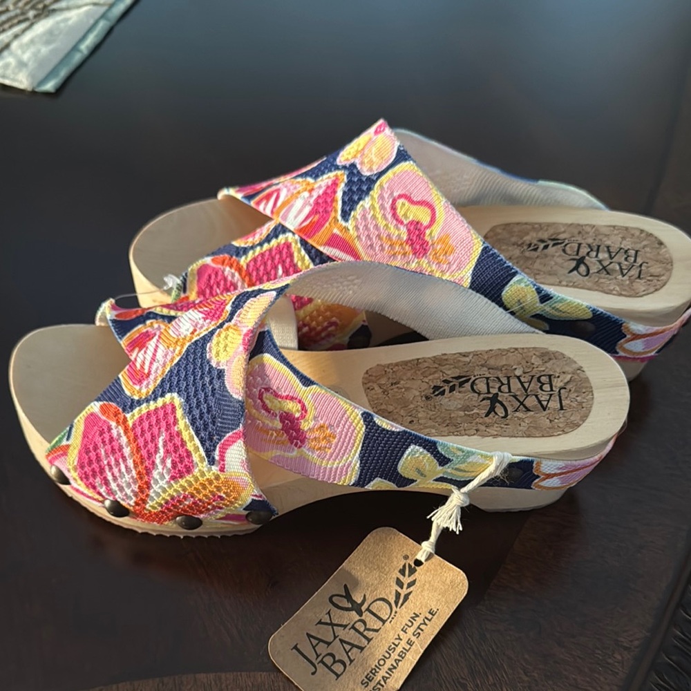 Pink and Orange Mules with Floral Pattern and Comfort Sole